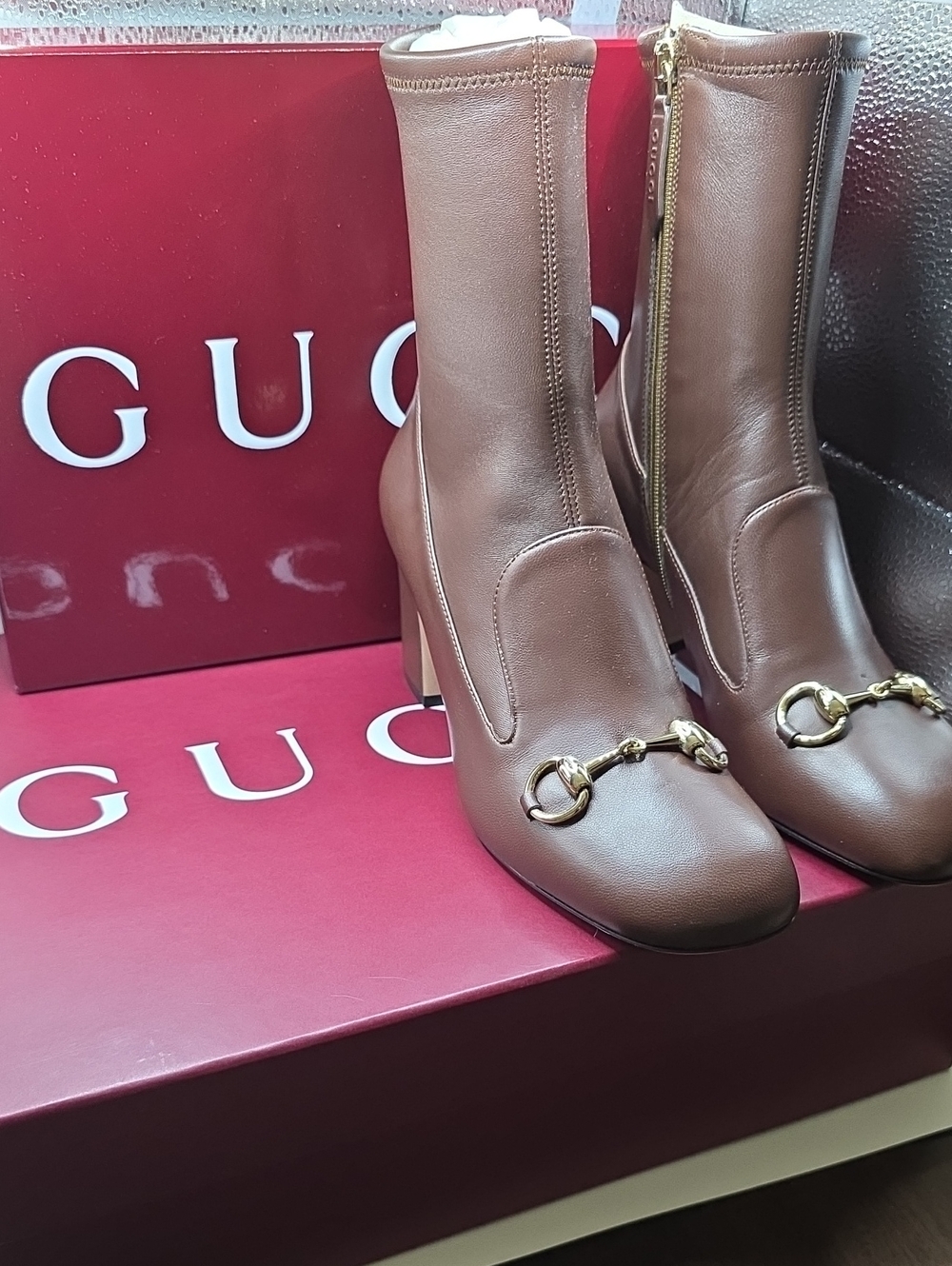 Gucci Brown Leather Horsebit Mid-Calf Boots